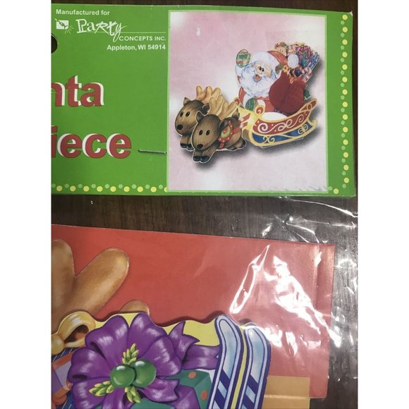 15” Christmas Paper Die Cut Decoration Santa Sleigh Centerpiece Holiday Retro - Picture 3 of 10